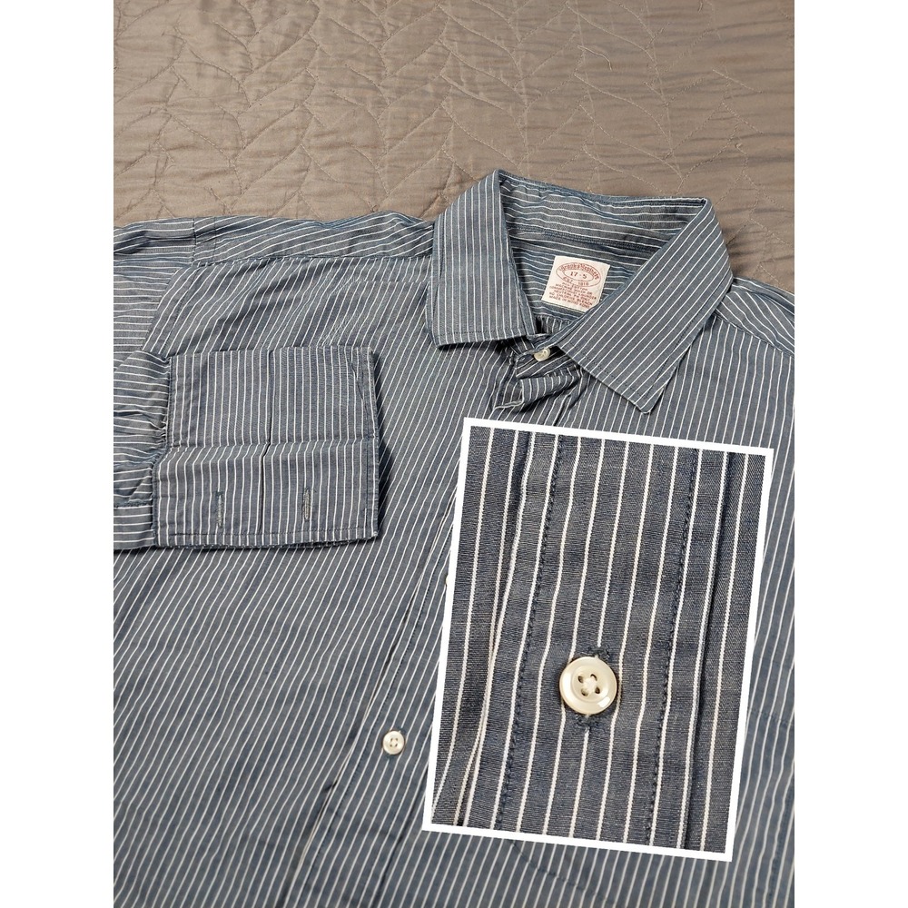 Brooks Brothers Dress Shirt Men's 17 - 5 Blue Striped French Cuff All Cotton EUC